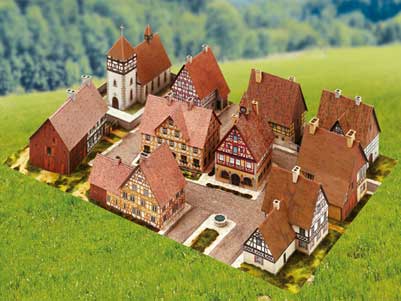 Dorf mit Fachwerkhäusern